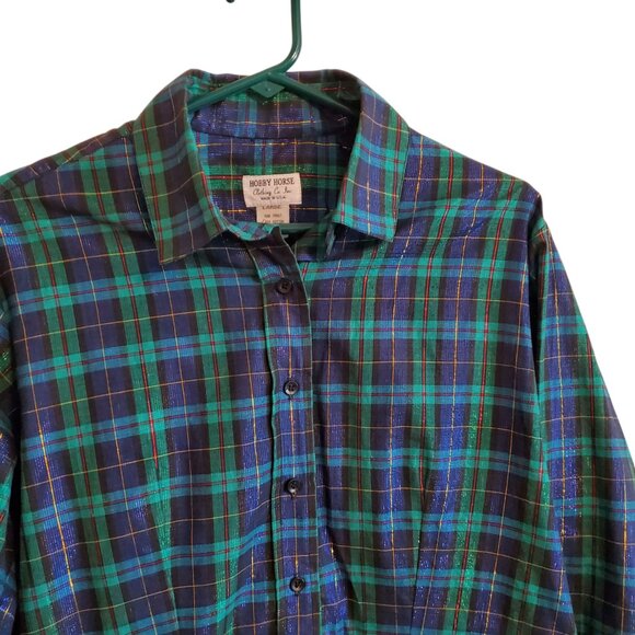 Hobby Horse Show Shirt Blue Green Gold Red Metallic Threading Large - Picture 3 of 16